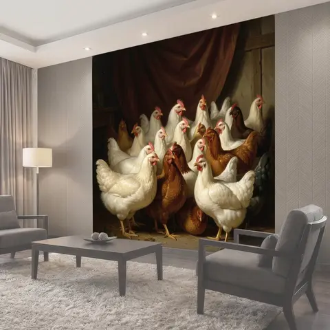 Фотообои Стая несушек в сарае