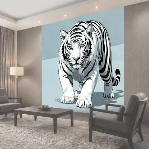 Фотообои Белый тигр с бирюзовыми глазами