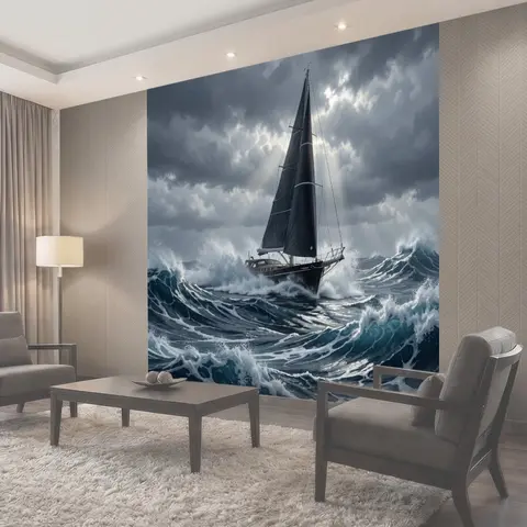 Фотообои Парусник в штормовом море