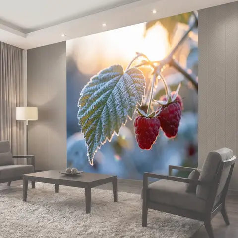 Фотообои Малина в утреннем инее