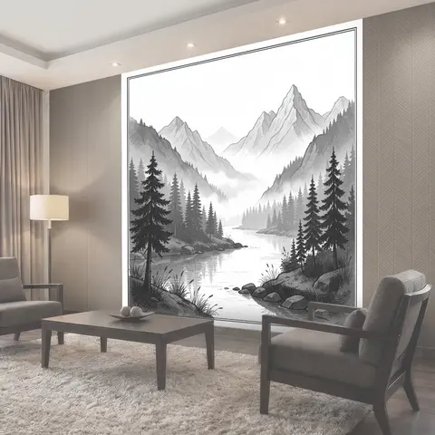Фотообои Горный пейзаж с лесным озером