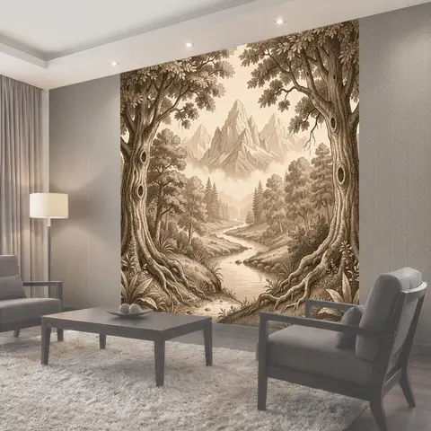 Фотообои Лесная долина с горами