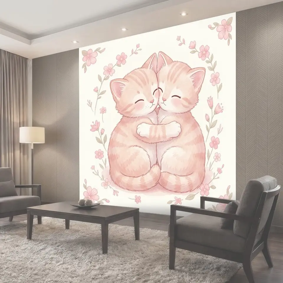 Фотообои Два котёнка в цветочном круге