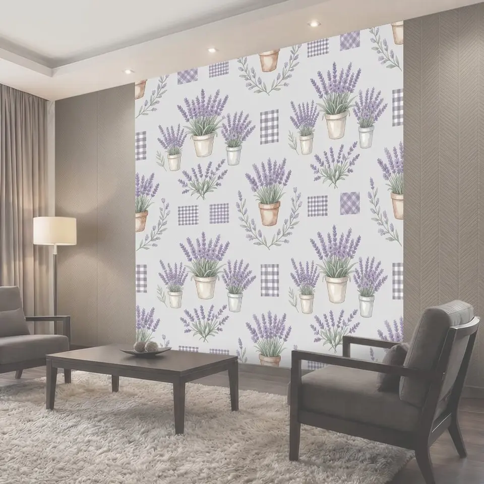 Фотообои Лавандовые кустики в горшках и клетка