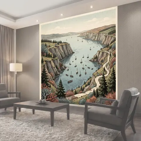 Фотообои Скалистая бухта с парусниками
