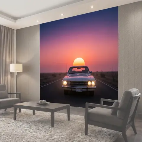 Фотообои Ретро автомобиль на закате