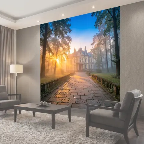Фотообои Дворец среди леса на рассвете