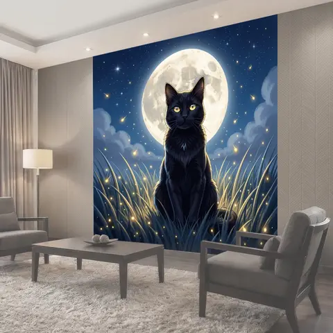Фотообои Черный кот под полной луной