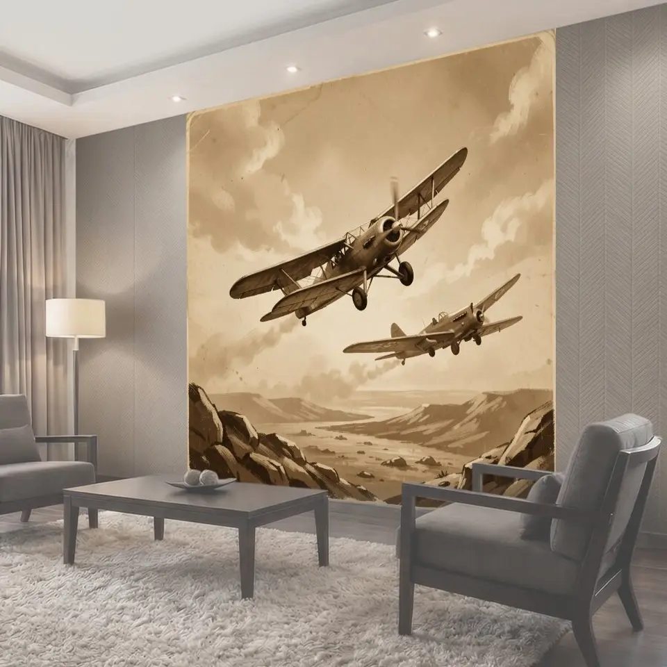 Фотообои Ретро авиация над скалами