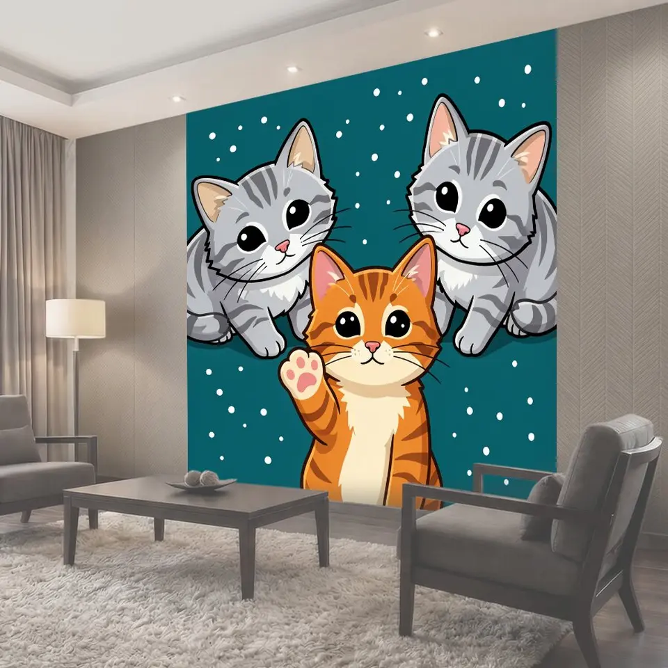 Фотообои Три милых котёнка на фоне