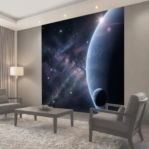 Фотообои Космическая планета и звездная туманность