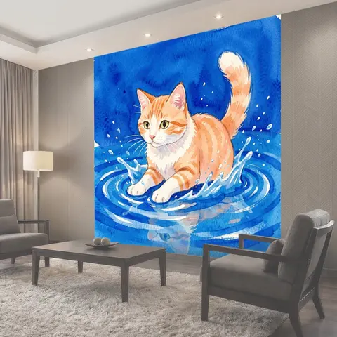Фотообои Рыжий кот в воде