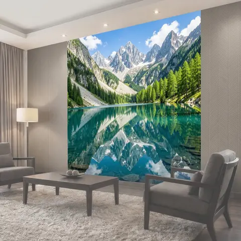 Фотообои Альпийские вершины и бирюзовое озеро