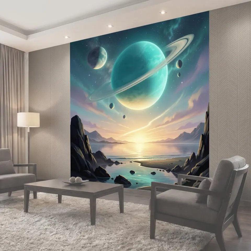Фотообои Космический пейзаж с кольцевой планетой