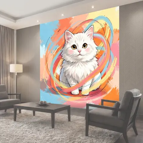 Фотообои Белый пушистый котенок
