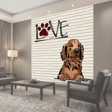 Фотообои Плакат LOVE Labrador Dog Слова ЛЮБВИ с отпечатком лапы и акварельной иллюстрацией лабрадора собака собачий…