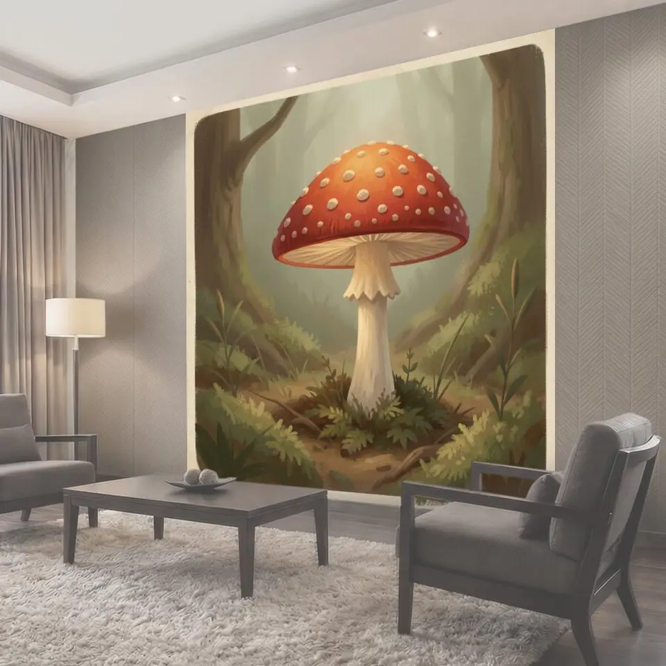 Фотообои Сказочный мухомор среди деревьев