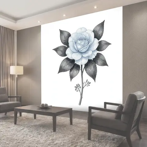 Фотообои Голубая роза с листьями