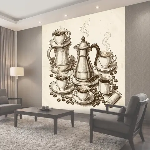 Фотообои Кофейный натюрморт с туркой и чашками