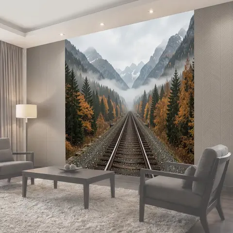 Фотообои Железная дорога среди гор