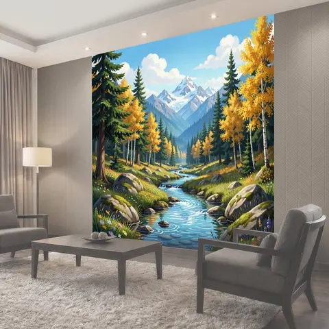 Фотообои Осенний горный лес с ручьем