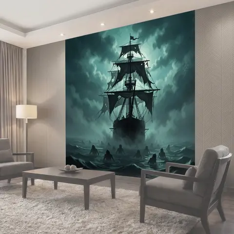 Фотообои Призрачный корабль в штормовом море