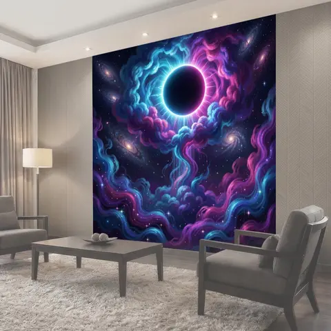 Фотообои Космическое затмение в неоновых облаках