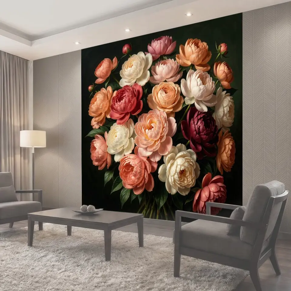 Фотообои Нежные пионы и ранункулюсы