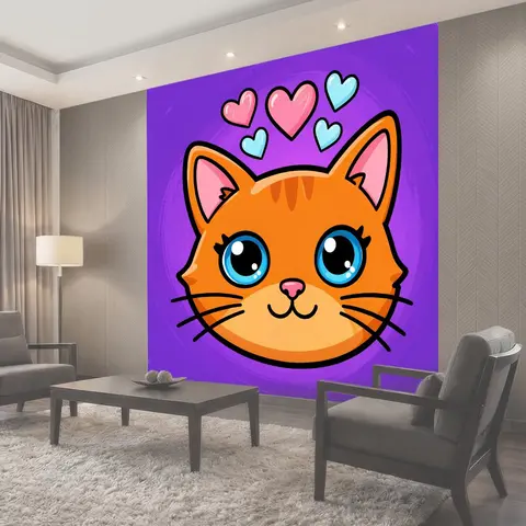 Фотообои Милый рыжий кот с сердечками