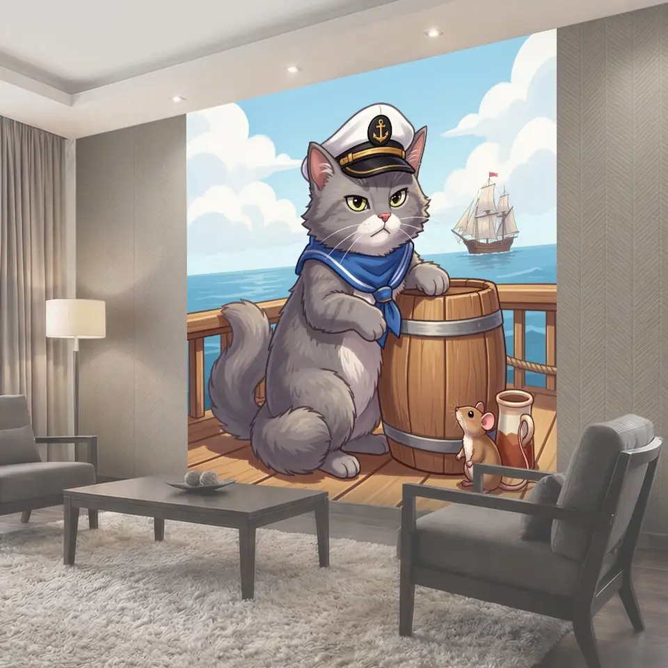 Фотообои Капитанский кот на корабле