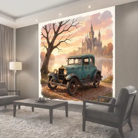 Фотообои Ретро автомобиль у замка