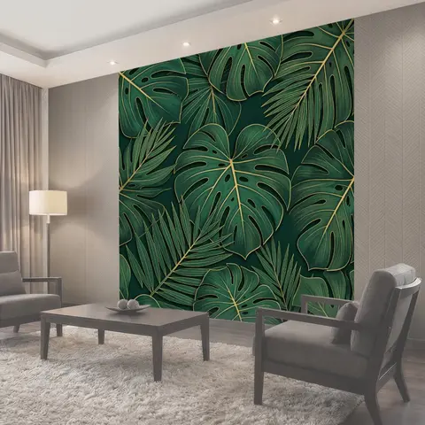 Фотообои Листья тропиков в тёмно-зелёной гамме