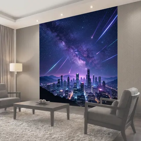 Фотообои Ночной мегаполис и космические лучи