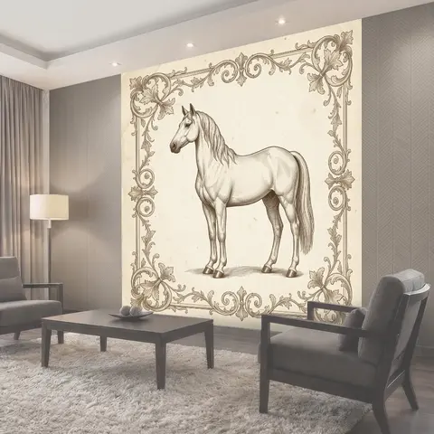 Фотообои Лошадь в винтажной раме
