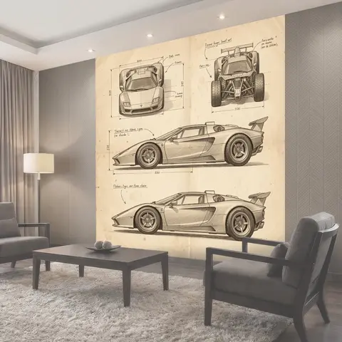Фотообои Спортивный автомобиль в чертежном стиле