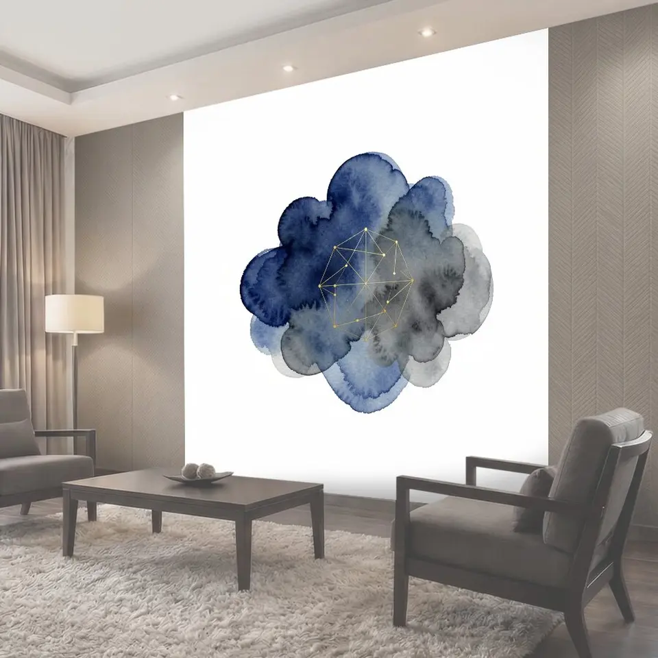 Фотообои Абстрактная акварель с золотой геометрией