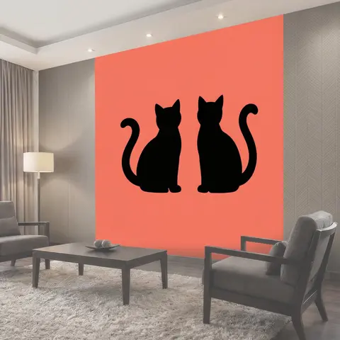 Фотообои Два чёрных кота на коралловом фоне