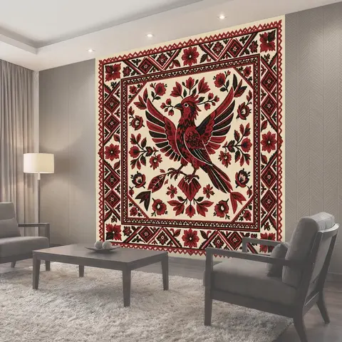 Фотообои Красная птица среди цветов
