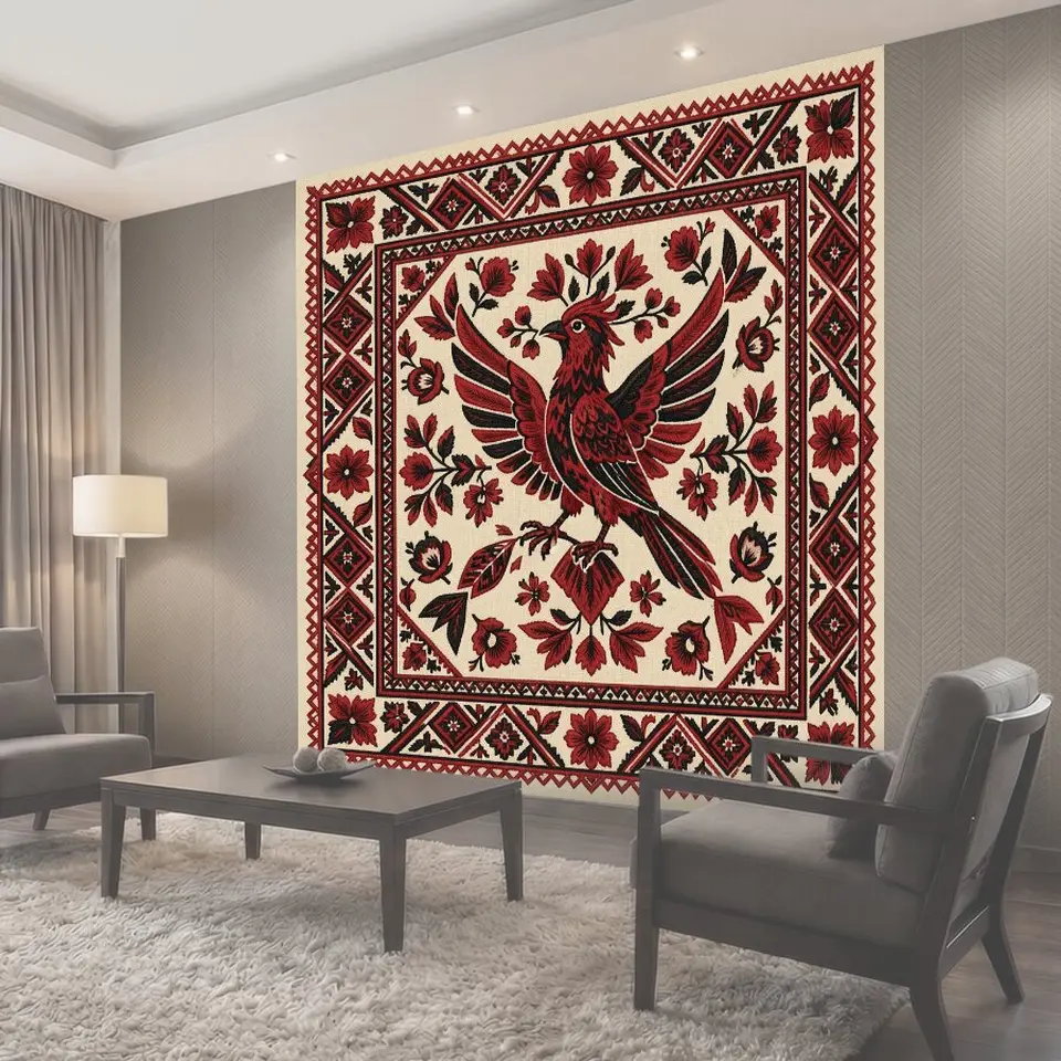 Фотообои Красная птица среди цветов