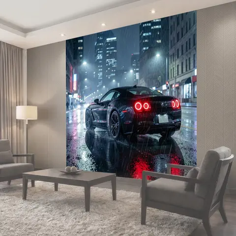 Фотообои Спортивный автомобиль в ночном дожде