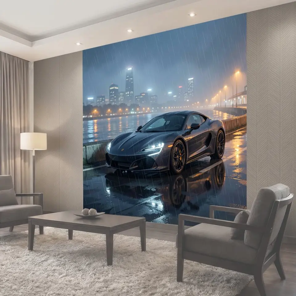 Фотообои Спортивный автомобиль под дождём