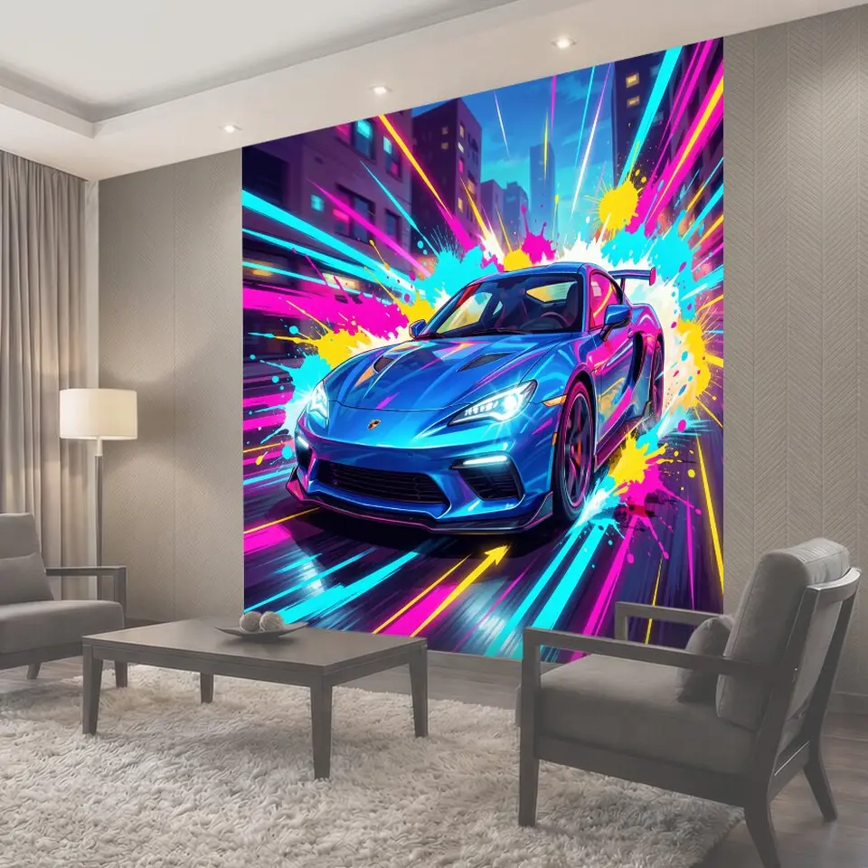 Фотообои Спортивное авто в неоновых всплесках