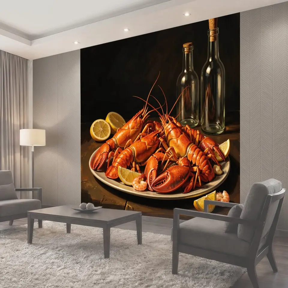 Фотообои Тарелка с морепродуктами и цитрусами
