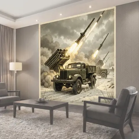 Фотообои Военные грузовики и ракетный залп