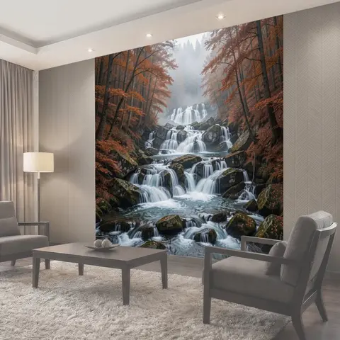 Фотообои Осенний лес с каскадом водопадов
