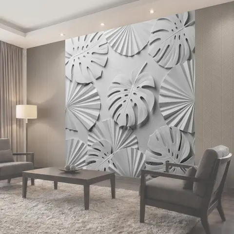 Фотообои Белые листья в 3D-барельефе