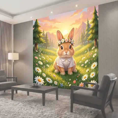 Фотообои Кролик в цветочном венке