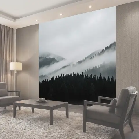 Фотообои Туманные горы и хвойный лес