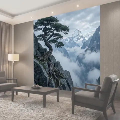 Фотообои Горные вершины в туманном долине