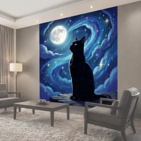 Фотообои Черный кот под луной